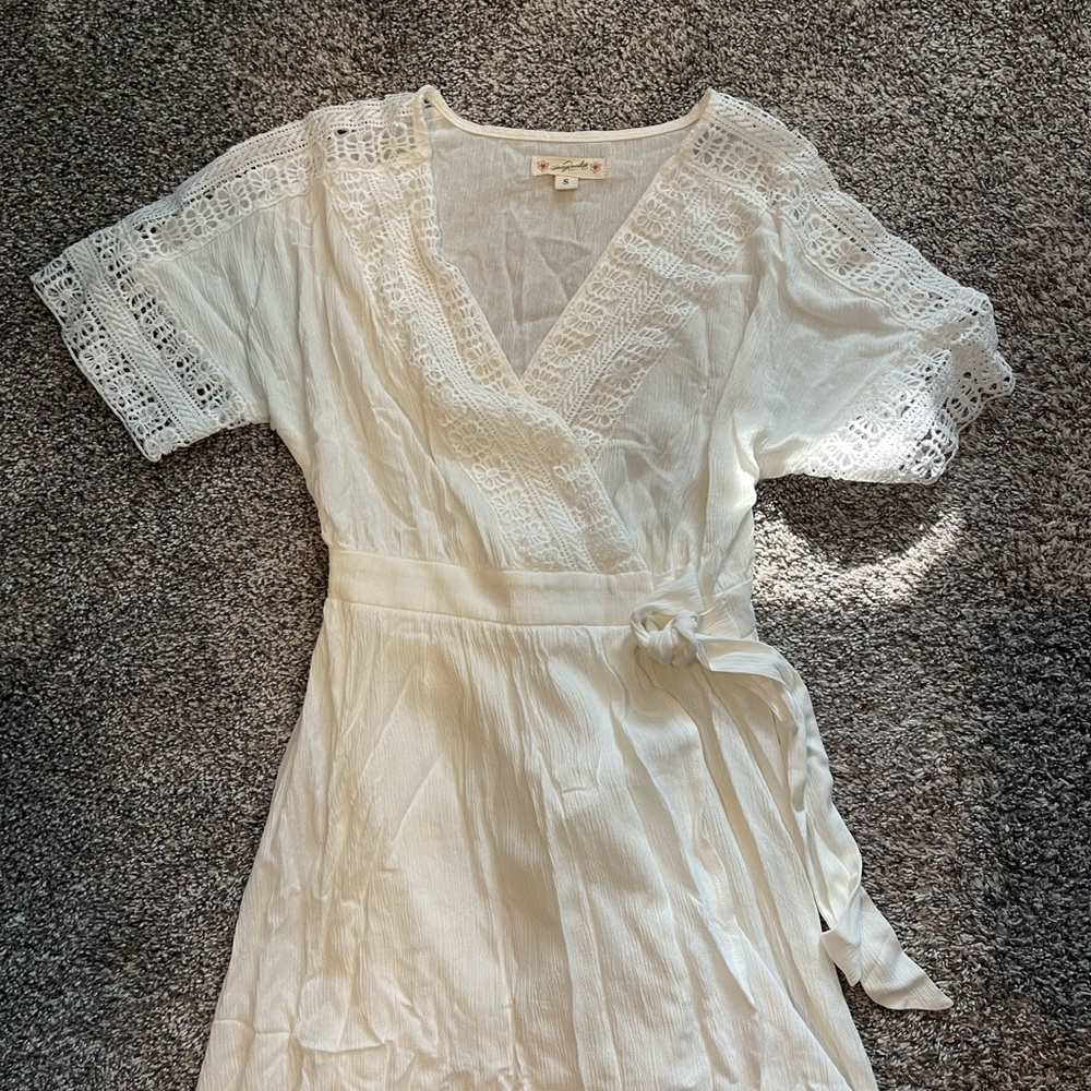 SHORT SLEEVE CROCHET HIGH LOW WRAP MAXI
